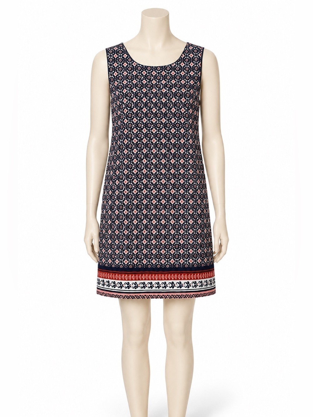 Magnolia Grace Navy Floral Border Print Shift Dress Size XL
